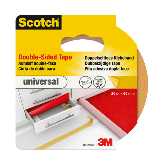 Fita dupla face, universal, branca, 50 mm x 20 m
