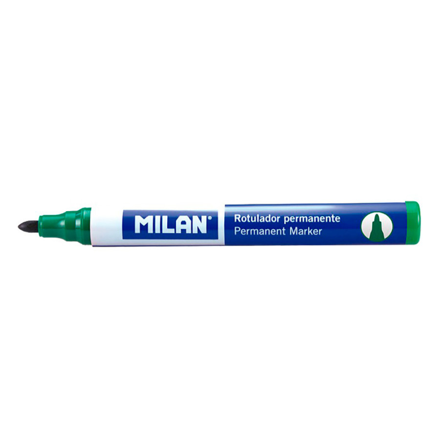 Pack com 12 marcadores permanentes verdes. ponta redonda milan