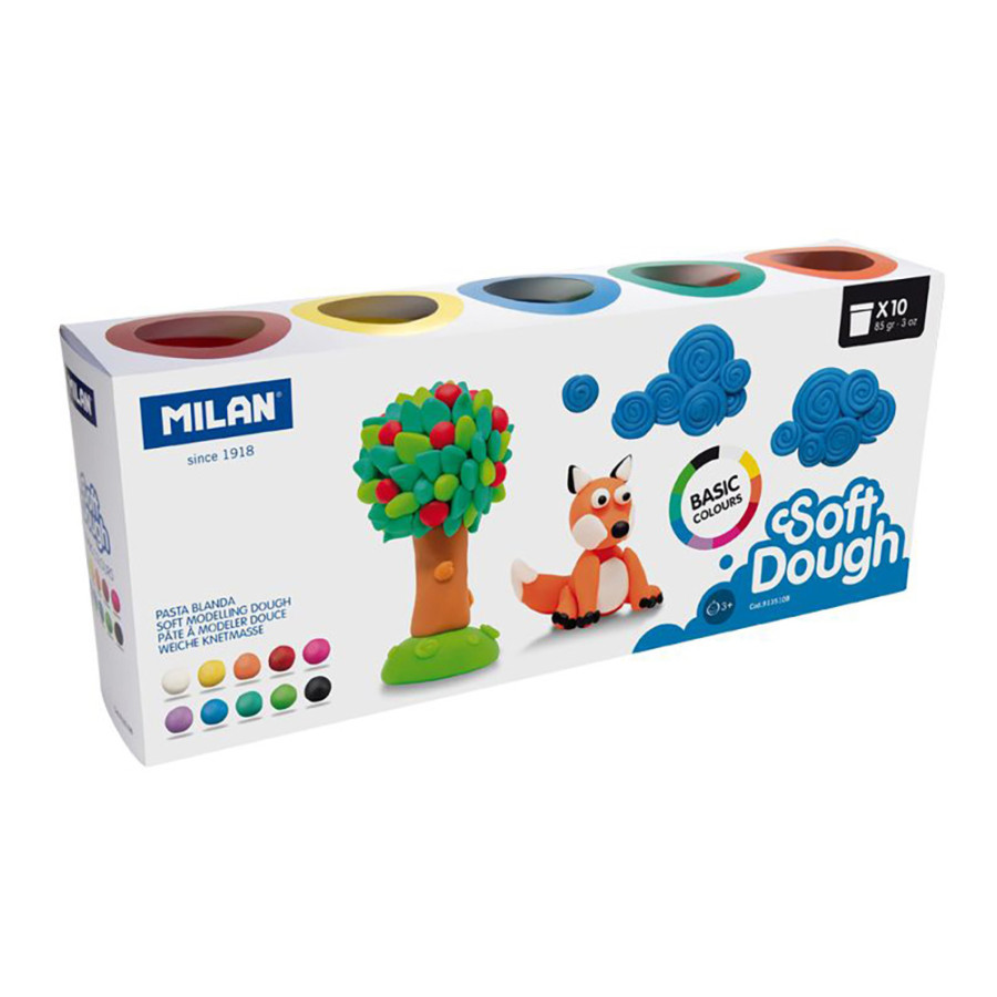 Caixa de 10 frascos de 85g plasticina básico soft dough milan