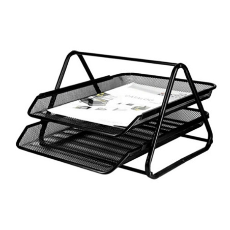 Tabuleiro de secretária metálica q-connect grid gxa100 preto 2 compartimentos. 30x35x18,5cm