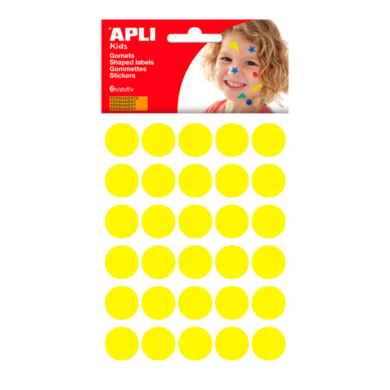 Bolinhas adesivas cor amarelo tamanho ø20mm, blíster 180un