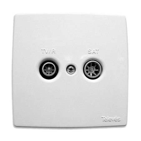 Embelhecedor branco de plastico para tomada dupla televes