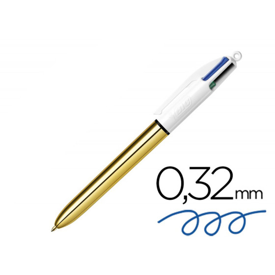 Caneta 4 cores corpo dourado, ponta 1 mm