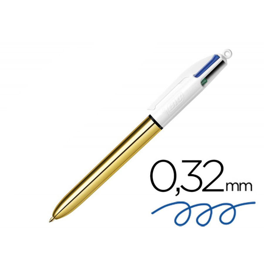 Caneta 4 cores corpo dourado, ponta 1 mm
