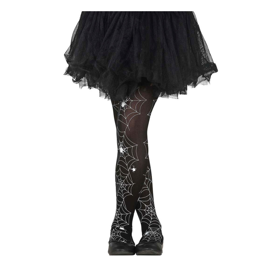 Collants de Criança Teia de Aranha Preto/ Branco