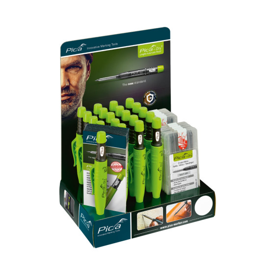 Expositor pica-dry 3030 conteúdo: 20 lapiseiras profissionais + 10 blísters de minas para recarga 4030.