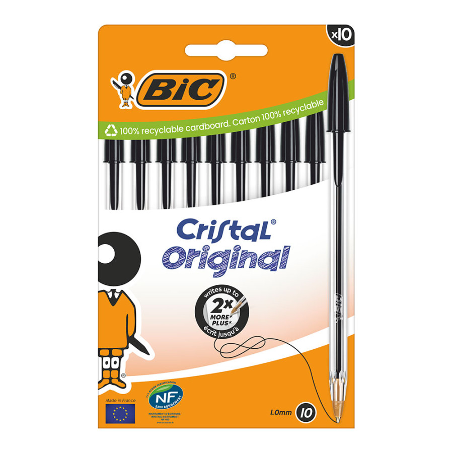 Caneta esferográfica de cristal preto blíster 10 unidades