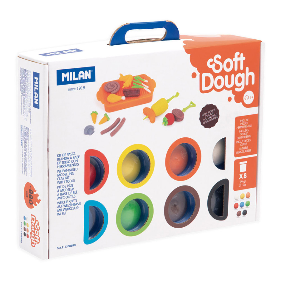 Mala massa macia soft dough 8 frascos de 59 g com utensílios para churrasco
