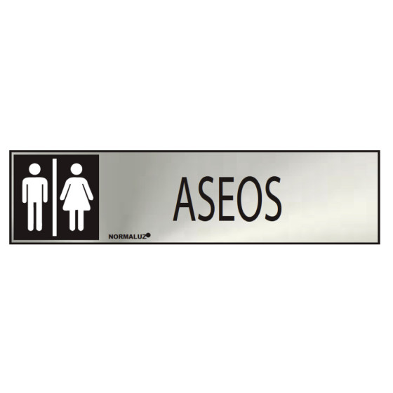 Sinal informativo "aseos" misto (inox adesivo 0.8mm) 5x20cm normaluz