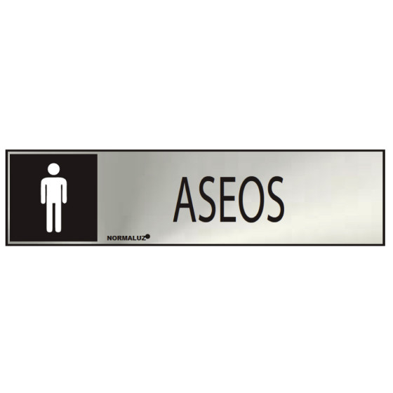 Sinal informativo "aseos" homem (inox adesivo 0.8mm) 5x20cm normaluz