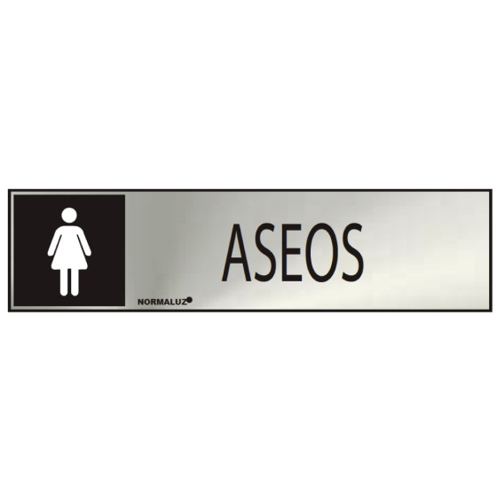 Sinal informativo "aseos" mulher (inox adesivo 0.8mm) 5x20cm normaluz