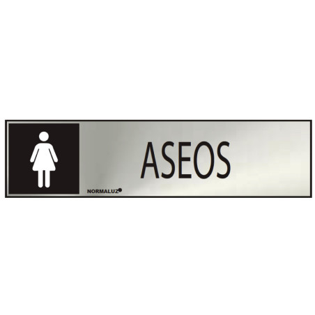 Sinal informativo "aseos" mulher (inox adesivo 0.8mm) 5x20cm normaluz