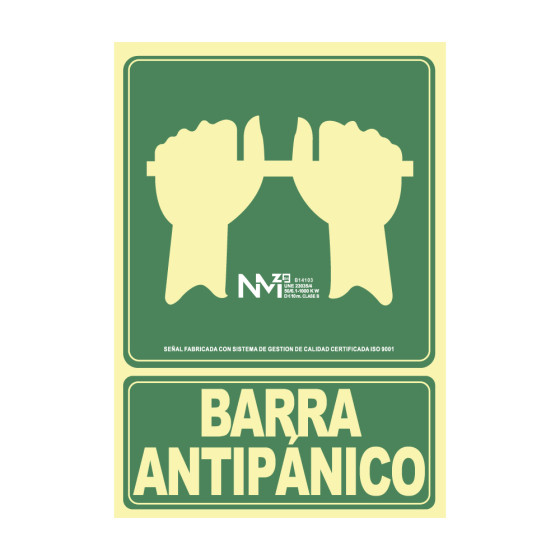 Sinal de evacuação "empujar barra para abrir puerta" clase b (pvc 0,7mm) 22.4x30cm normaluz
