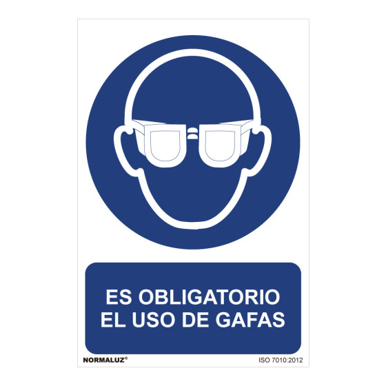 Sinal "es obligatorio el uso de gafas" (pvc 0,7mm) 30x40cm normaluz