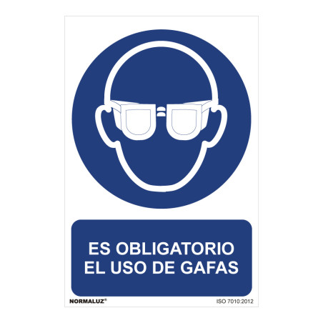 Sinal "es obligatorio el uso de gafas" (pvc 0,7mm) 30x40cm normaluz