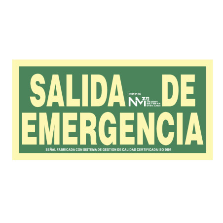 Sinal de evacuação "salida de emergencia" (pvc 1mm) classe a 30x15cm normaluz