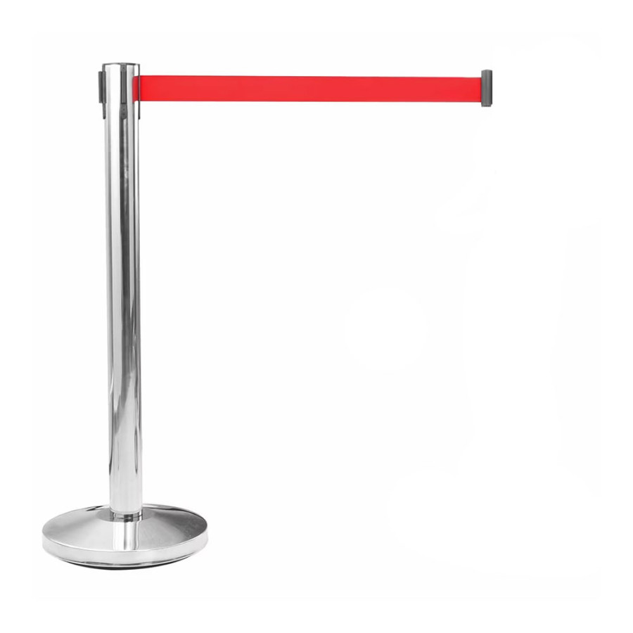 Poste separador inox fita vermelha extensível 2 m x 5 cm