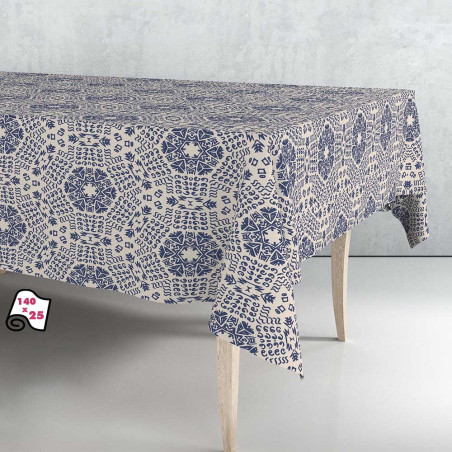 Rolo de toalha de mesa anti-nódoas mandala azul 140cm x 25m exma